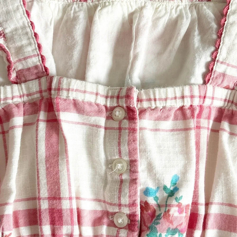 Ralph Lauren Baby Girls Pink Plaid Floral Cottagecore Bubble Romper Size 9M